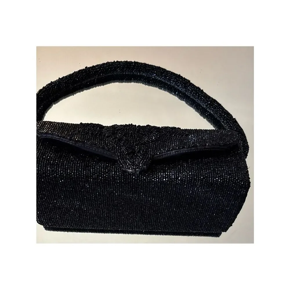 1950’s Delill Beaded Handbag Beaded Evening Clutch in Black ~ Stunning